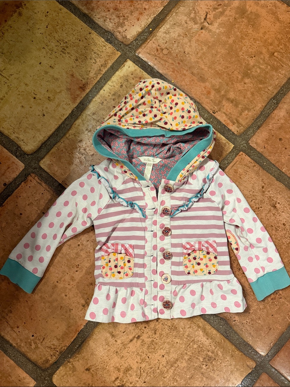Matilda Jane Pink Polka Dot & Striped Hooded Button Jacket